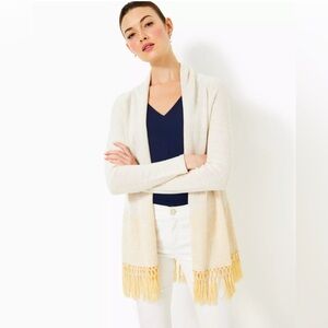 Lilly Pulitzer Cream Knit Fringe Cardigan XS | Boho Coastal Core